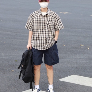 1506/QC1260/P40复古衬衫男夏装港风学生宽松小众设计感男装上衣图片