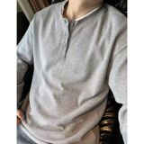 1506/QT4130/P36卫衣男肌理感长袖t恤法式亨利领半开扣POLO衫潮1，男装Polo衫，星座1506