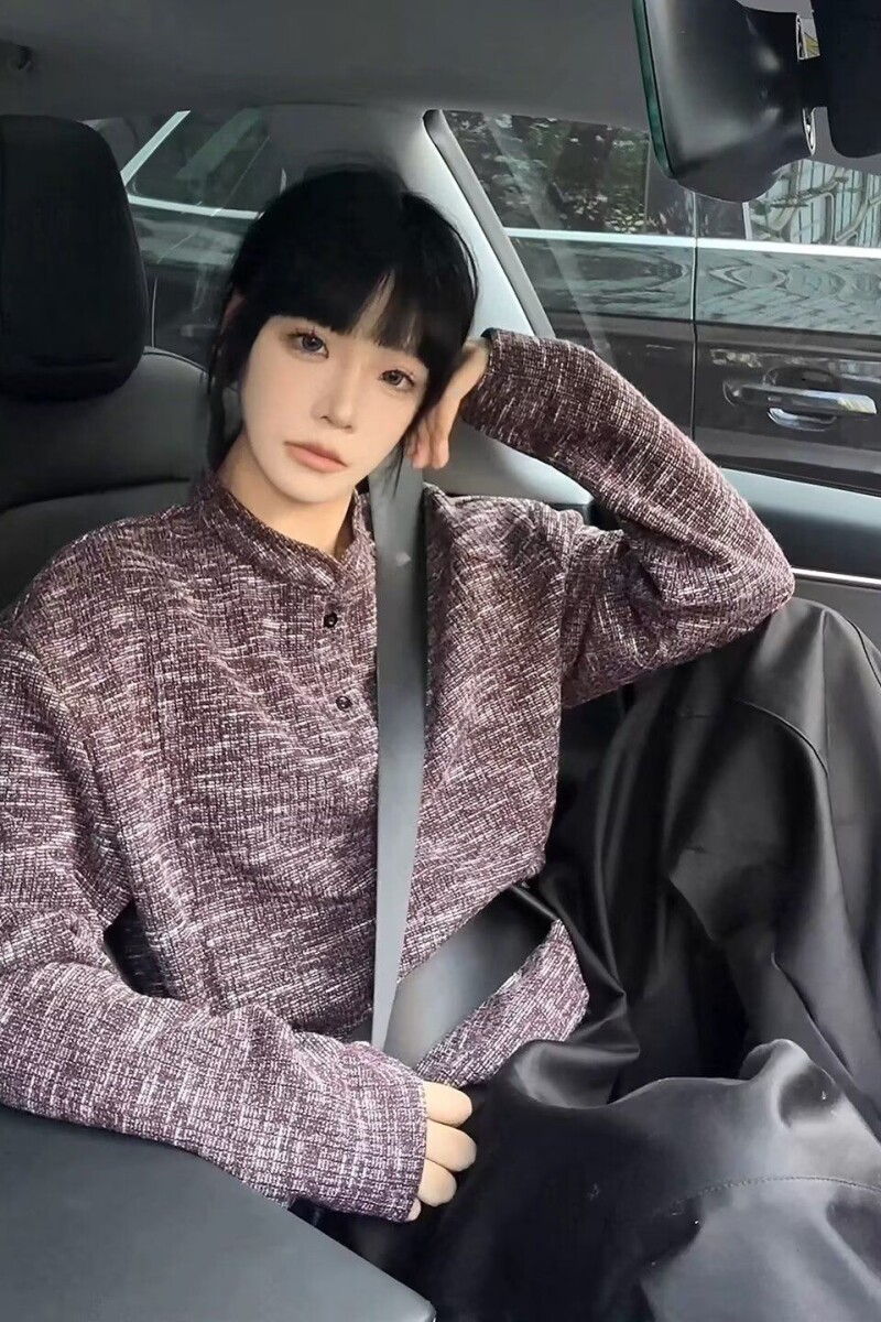 1506/QX33380/P43秋华夫格亨利领长袖T恤男士百搭宽松复古体恤1,男装T恤,星座1506