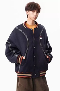1506/QHT2830/P79潮牌情侣美式皮夹克宽松棒球服棉衣夹棉外套2图片