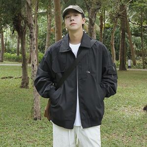 1506/Q6300/P44春秋款工装夹克黑色显瘦衣服宽松翻领外套1