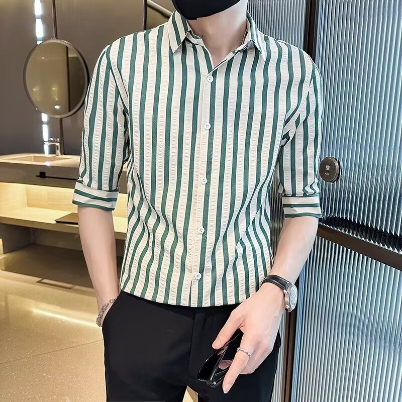 1506/QC5130/P36衬衫男条纹寸衣抗皱免烫休闲真丝衬衫2025年潮,男装衬衫,星座1506