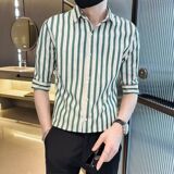 1506/QC5130/P36衬衫男条纹寸衣抗皱免烫休闲真丝衬衫2025年潮，男装衬衫，星座1506