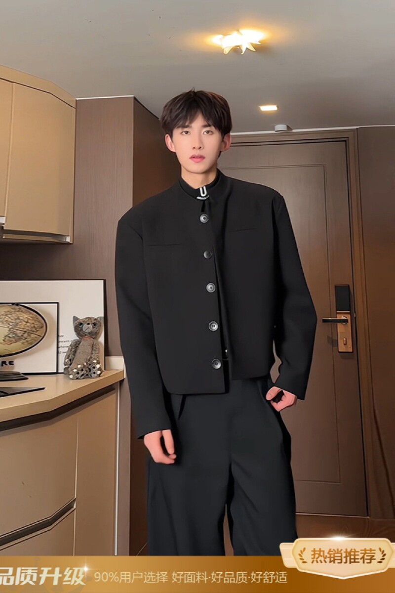 1506/QC220/P39立领短款西装外套男春秋款宽松休闲西服垫肩夹克图片
