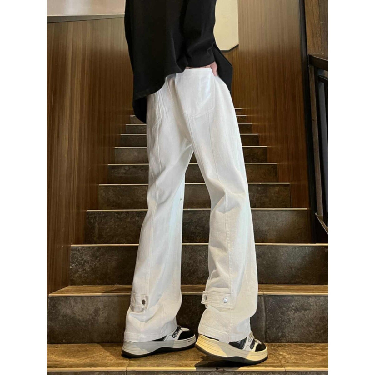 1506/QG330/P44拼接白色牛仔裤男款春秋季美式高街裤子2,男装牛仔裤,星座1506