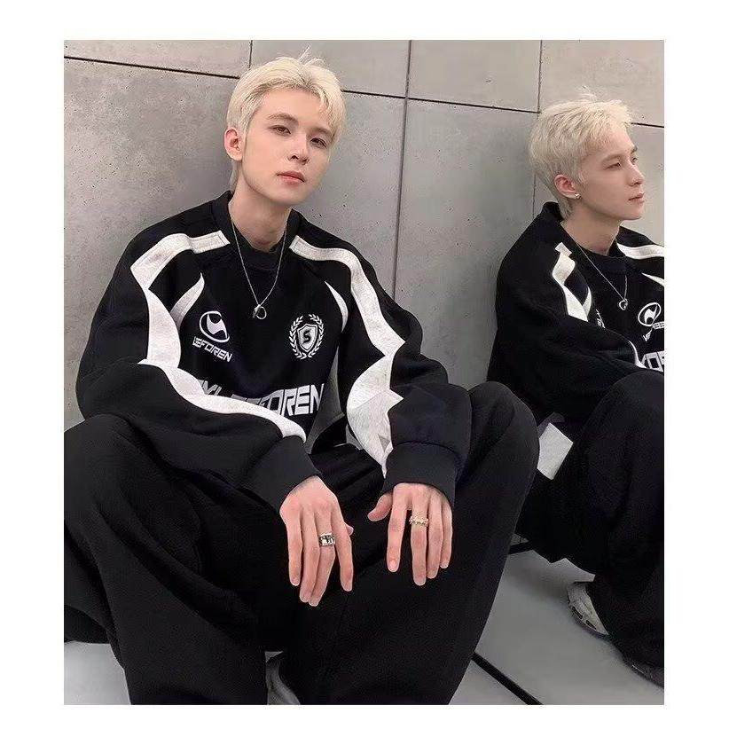 1506/QW010/P41美式复古拼色卫衣男秋圆领机车风休闲上衣服,男装工装外套,星座1506