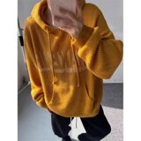 1506/QY080/P62美式复古字母印花咸蛋黄色连帽针织毛衣女男外套1，男装针织衫/毛衣，星座1506