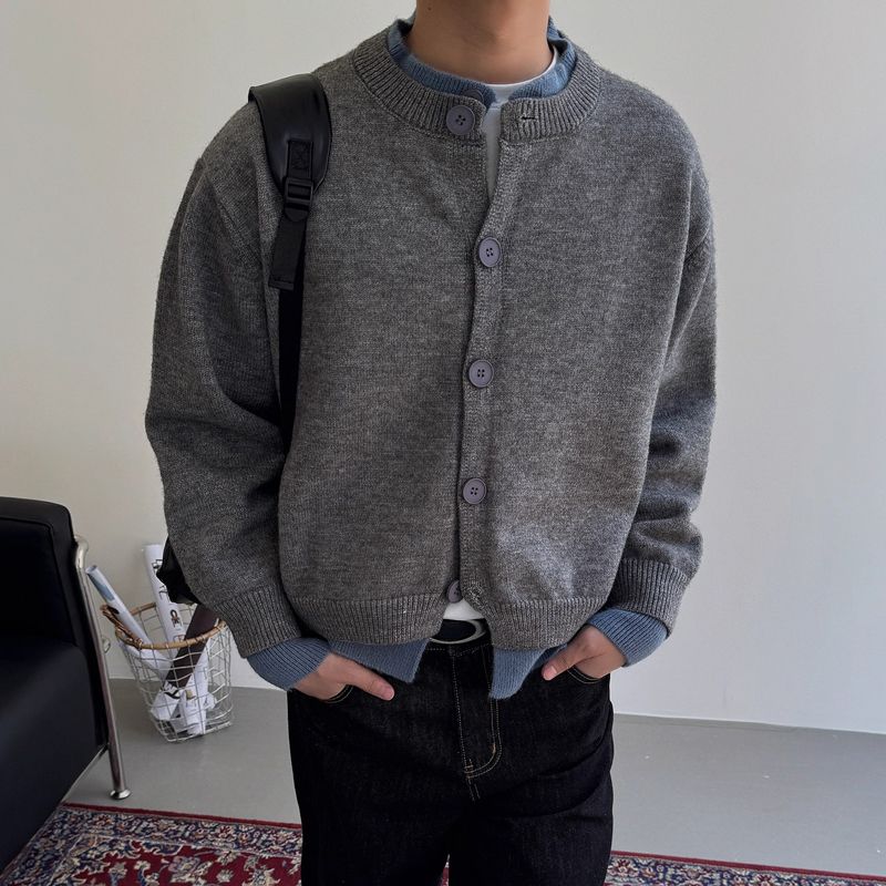1506/Q25260/P62美式假两件开衫毛衣慵懒风情侣亨利领毛衣外套,男装针织衫/毛衣,星座1506