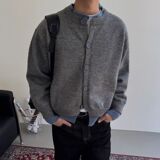 1506/Q25260/P62美式假两件开衫毛衣慵懒风情侣亨利领毛衣外套，男装针织衫/毛衣，星座1506