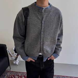 1506/Q25260/P62美式假两件开衫毛衣慵懒风情侣亨利领毛衣外套图片