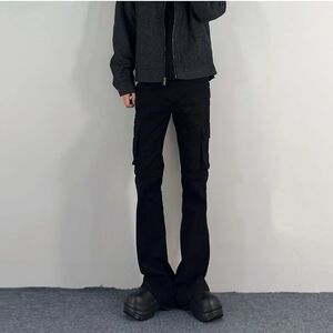 1506/QK550/P46大口袋黑色工装休闲裤男女潮牌修身显瘦微喇裤1图片