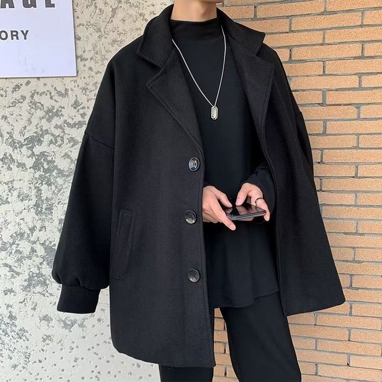 1506/Q5010/P69韩系赫本风黑色毛呢大衣男中长款情侣装外套1,男装毛呢大衣,星座1506
