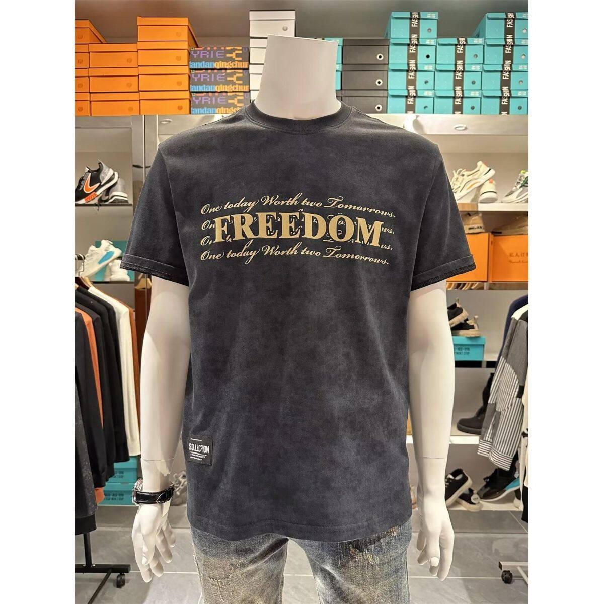 1506-1/TSA3581/P35复古短袖T恤男休闲大码ins潮半袖夏百搭体恤1,男装T恤,星座1506