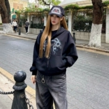 1506/QA2340/P54新款美式街头连帽卫衣外套开衫男女复古短款上衣2，女装短外套，星座1506
