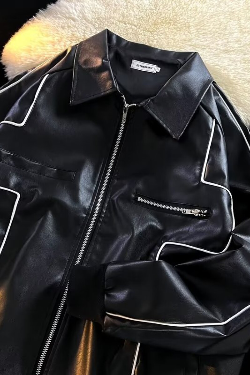 1506/QA99双层PU皮0/P59美式复古白色皮衣外套男春秋炸街潮3,男装皮衣,星座1506