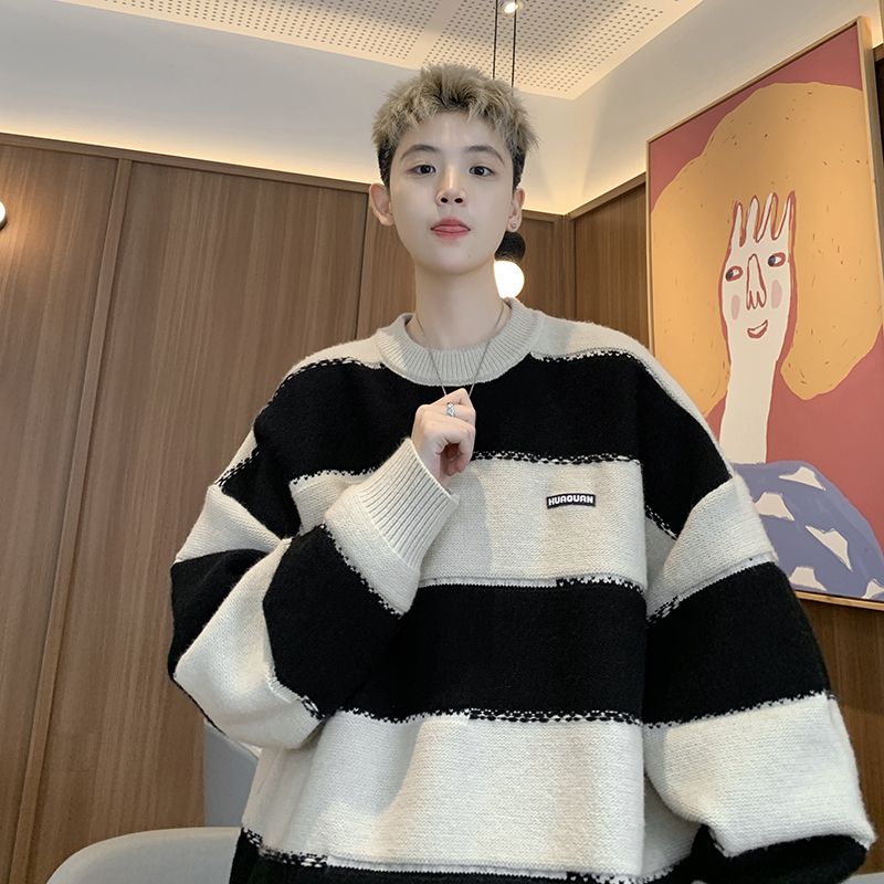 1506/QM040/P55毛衣男秋冬季新款撞色拼接学院风线衣套头针织衫1，男装针织衫/毛衣，星座1506