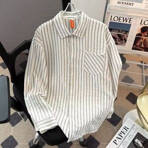 1506/Q5910/P42日系拼接条纹长袖衬衫男女简约翻领衬衣1图片