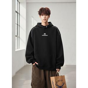 1506/QW29-10/P52月牙印花拼接织带连帽卫衣男女秋季情侣上衣1图片