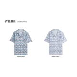 1506/QJ520/P39夏季撞色镂空波浪纹短袖衬衫男2025度假风花衬衣，男装T恤，星座1506