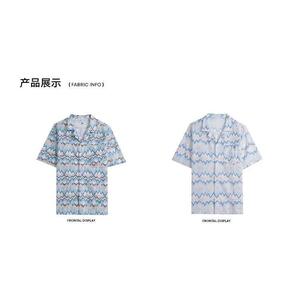 1506/QJ520/P39夏季撞色镂空波浪纹短袖衬衫男2025度假风花衬衣图片
