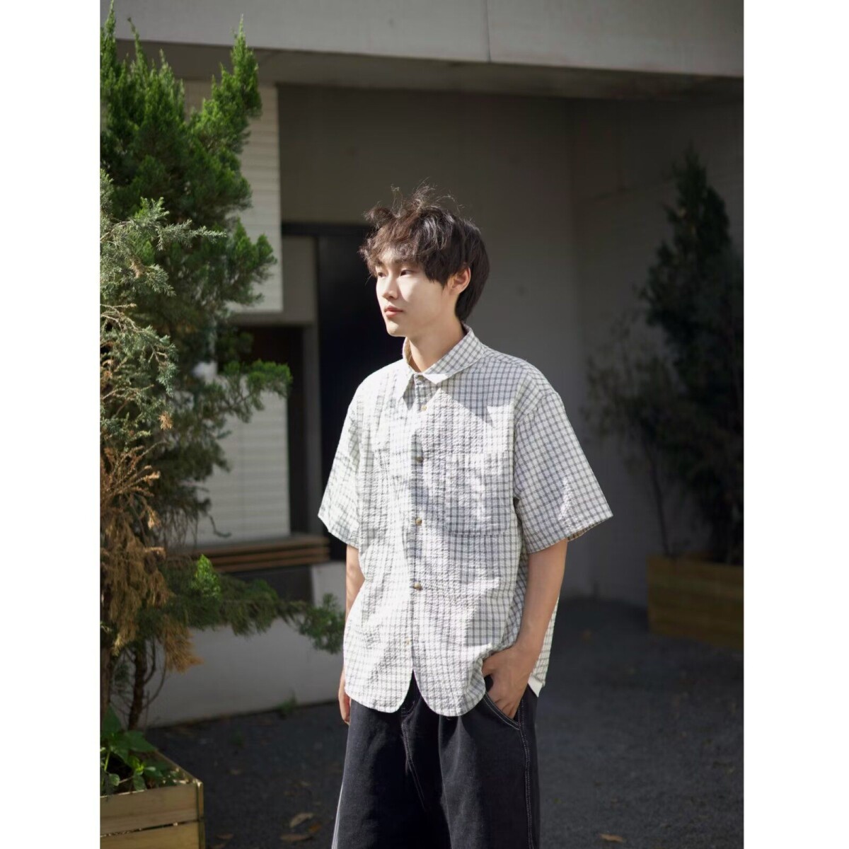 1506/Q336/P42复古衬衫男夏装港风趣味新款男装上衣外穿图片