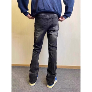 1506/QG9230/P41复古水洗磨白黑色牛仔裤男微喇修身显瘦直筒长裤1图片