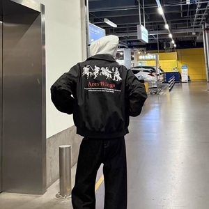 1506/QA120/P71黑色飞行员夹克男秋新款高街潮牌棒球服情侣外套,黑色鸡心领衣服搭配图片
