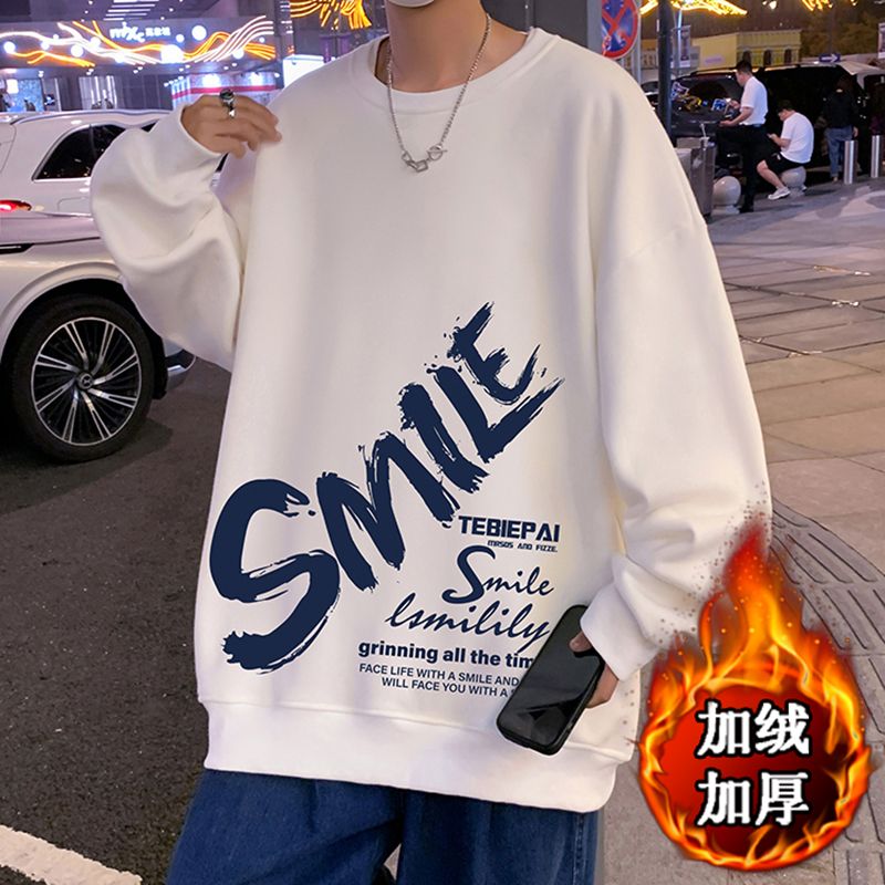 1506/Q贝贝绒E148斜字母SM0/P34套头卫衣男冬季加绒港风圆领上衣,男装卫衣,星座1506