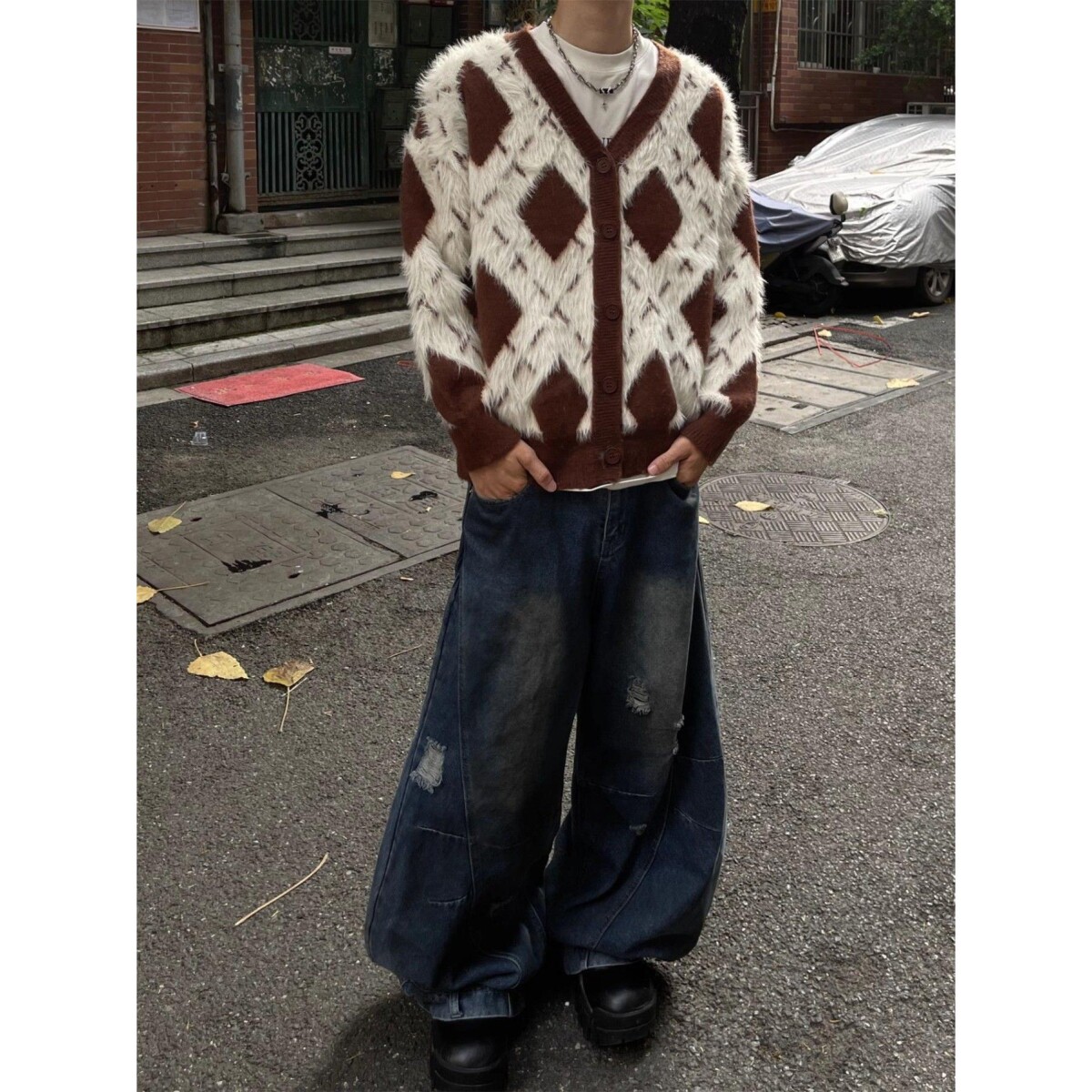 1506/QMY95480/P66美式秋冬V领开衫男女情侣宽松针织衫夹克2,男装针织衫/毛衣,星座1506