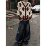 1506/QMY95480/P66美式秋冬V领开衫男女情侣宽松针织衫夹克2，男装针织衫/毛衣，星座1506