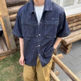 1506/QC1510/P54夏季男士工装牛仔短袖日系百搭衬衣宽松复古衬衫，男装T恤，星座1506