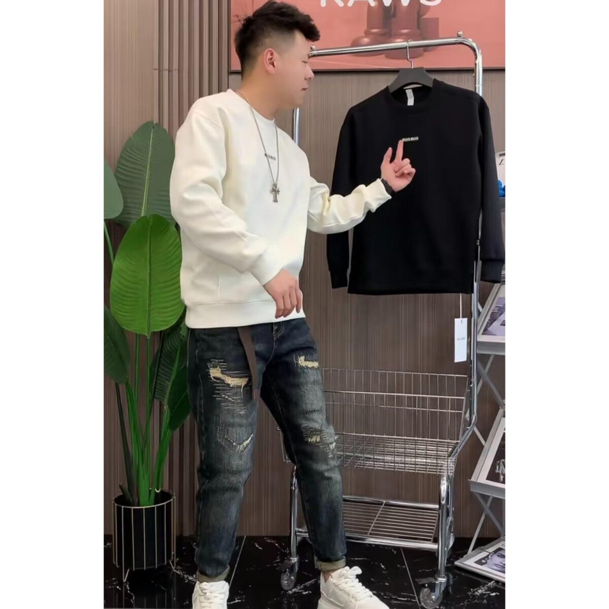 1506/QW6010/P37印花秋冬卫衣男春秋季韩版新款圆领宽松上衣图片