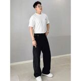 1506/Q309/P44白色水洗弯刀软牛仔裤男韩版宽松阔腿裤直筒休闲裤，男装牛仔裤，星座1506