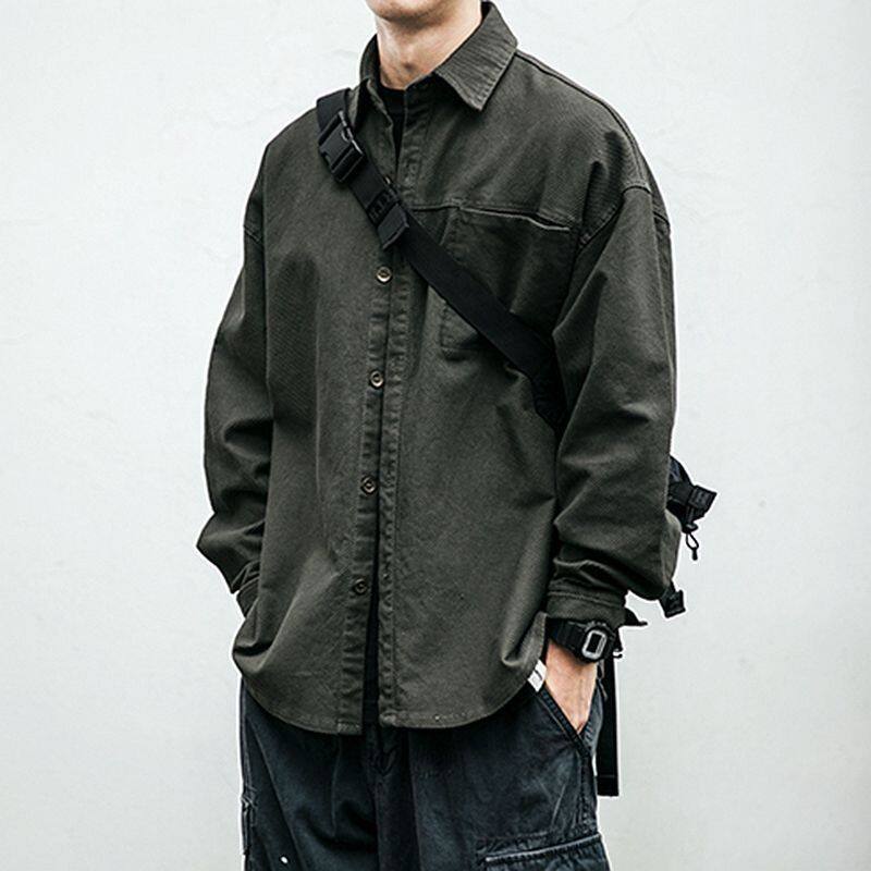 1506/QCS550/P57日系复古工装衬衫男长袖纯棉重磅衬衣宽松大码1,男装衬衫,星座1506