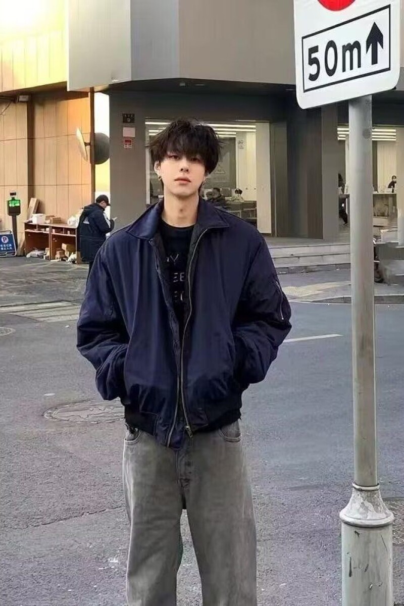 1506/QWT900/P66复古藏青色飞行夹克外套男潮牌翻领短款棒球服,男装夹克,星座1506