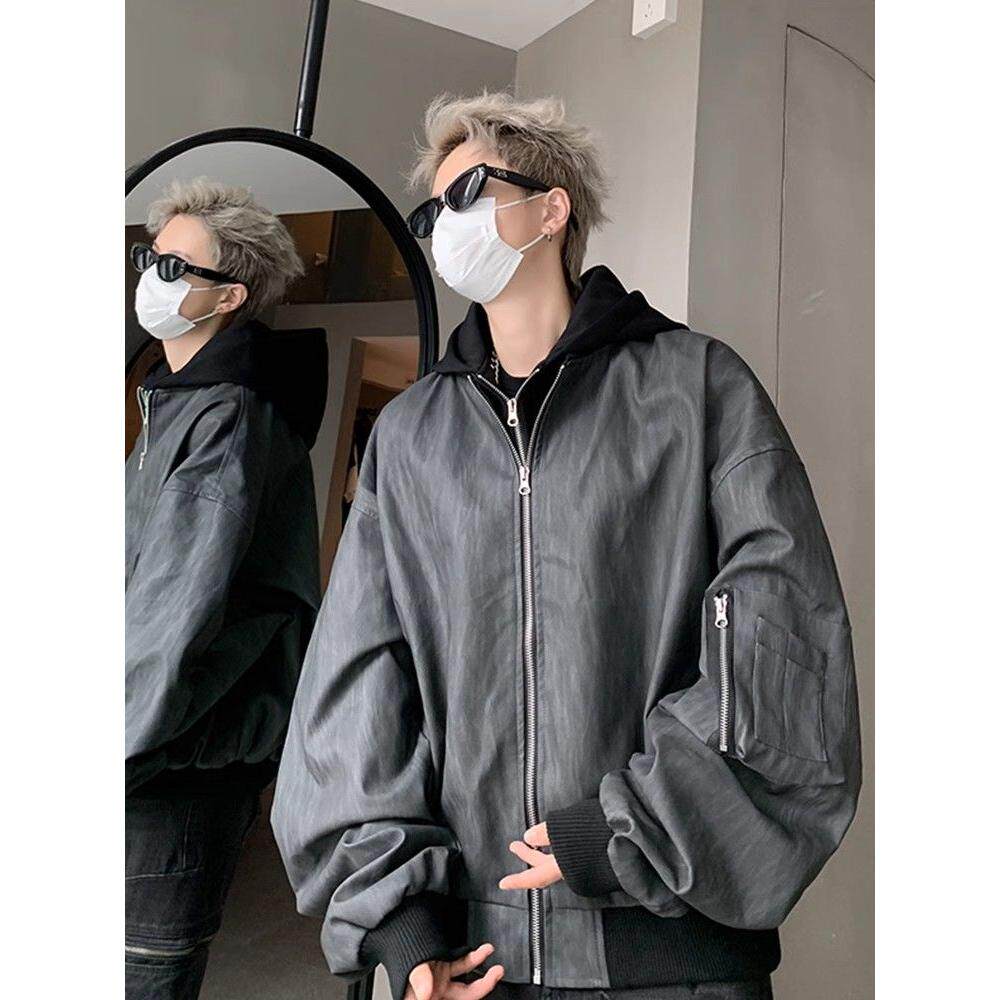 1506/Q76380/P78美式PU皮假两件外套男冬潮大码连帽夹克男2025年,男装夹克,星座1506