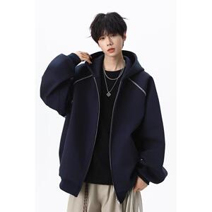 1506/QJ7560/P52新款卫衣港风宽松简约连帽卫衣开衫男女同款2图片