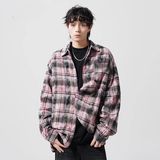 1506/QJ030/P46复古格子长袖衬衫男秋季潮宽松休闲外套情侣衬衣，男装衬衫，星座1506
