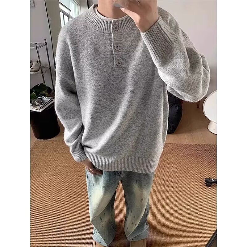 1506/Q2220/P44灰色亨利领美式高街毛衣男款秋冬打底针织衫2,男装T恤,星座1506
