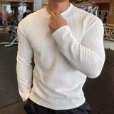 1506/QD6480/P35欧货华夫格提花卫衣肌肉男修身弹力长袖t恤1，男装T恤，星座1506