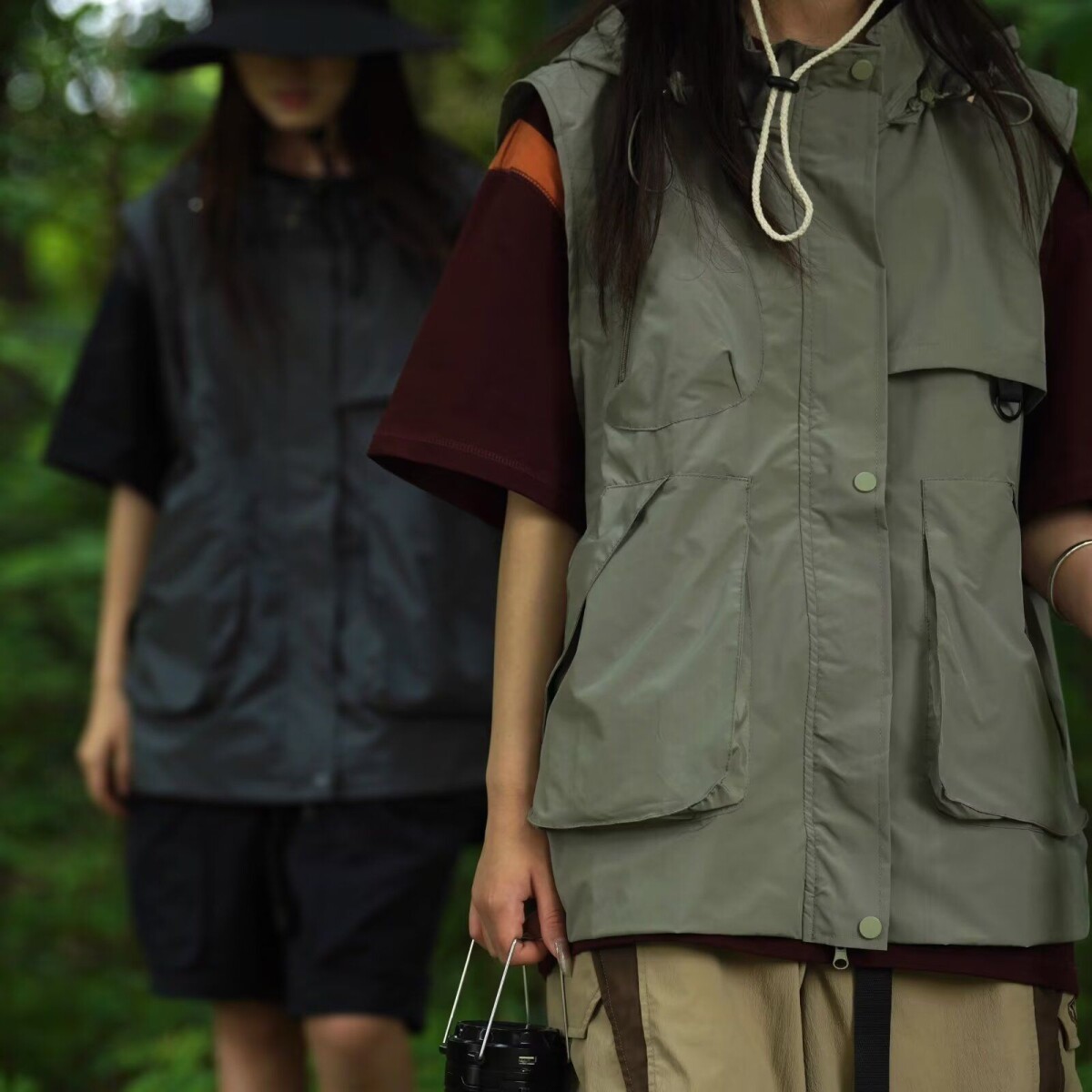 1506/Q264/P62日系户外战术机能多口袋工装马甲可拆卸连帽外套1，女装马甲，星座1506