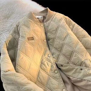 1506/2220/P75冬季菱形格潮棉衣男复古宽松棉袄学生棉服潮外套图片