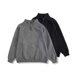 1506/QM090/P62秋冬慵懒风简约百搭纯色重磅拉链休闲宽松毛衣1图片