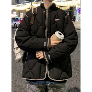 1506/MY108/P85葫芦格街头立领宽松菱形格男女棉衣美式棉服外套图片