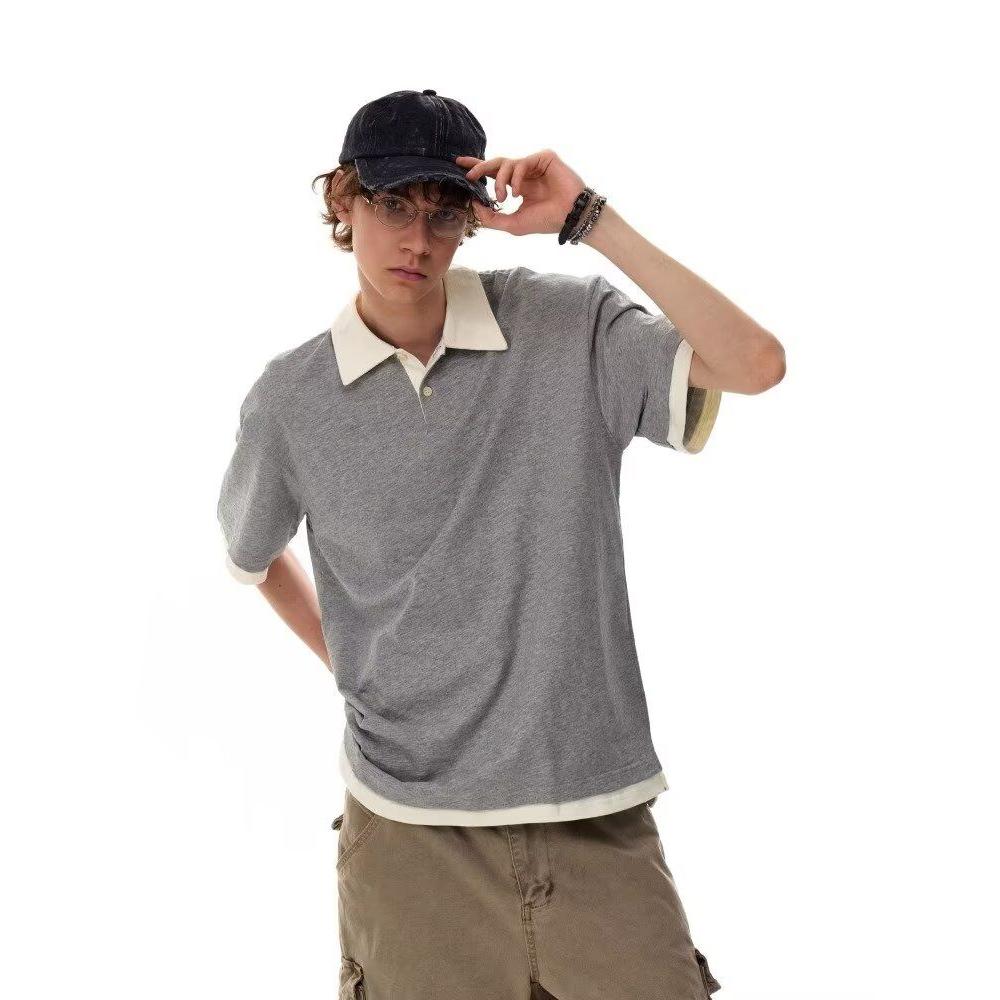 1506/Q323/P49夏季短袖V翻领男polo衫休闲撞色英伦潮打底t衫男，男装T恤，星座1506