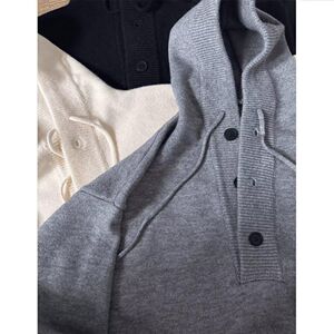 1506/QL1050/P57半开衫连帽纽扣毛衣男女秋冬宽松情侣针织衫外套图片