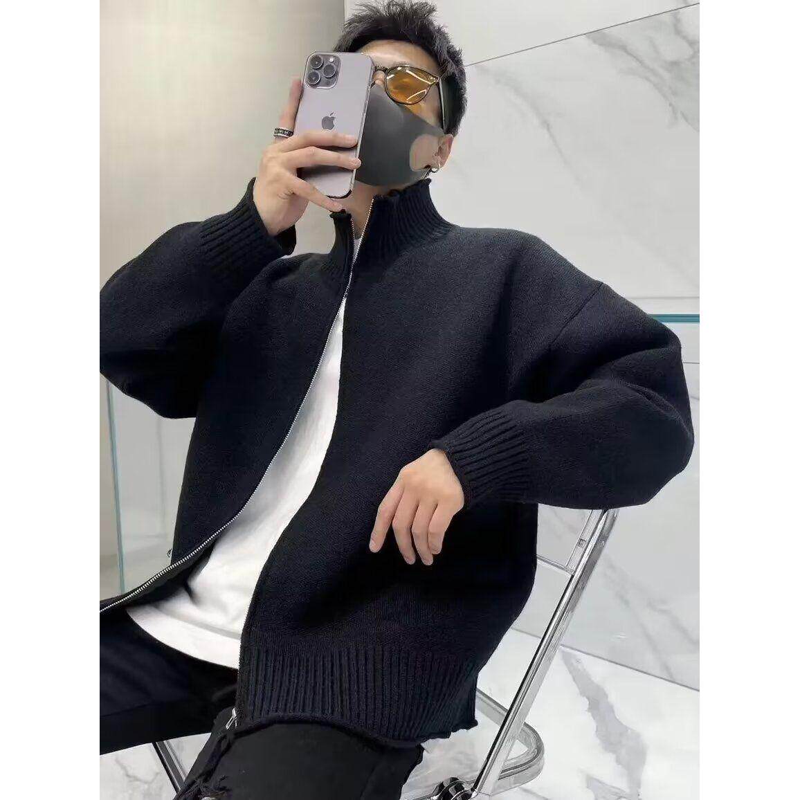 1506/QM490/P52秋季慵懒风毛衣开衫外套男潮流高街立领宽松针织，男装针织衫/毛衣，星座1506