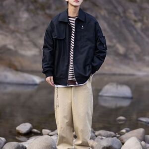 1506/Q6300/P44春秋款工装夹克黑色显瘦衣服宽松翻领外套1