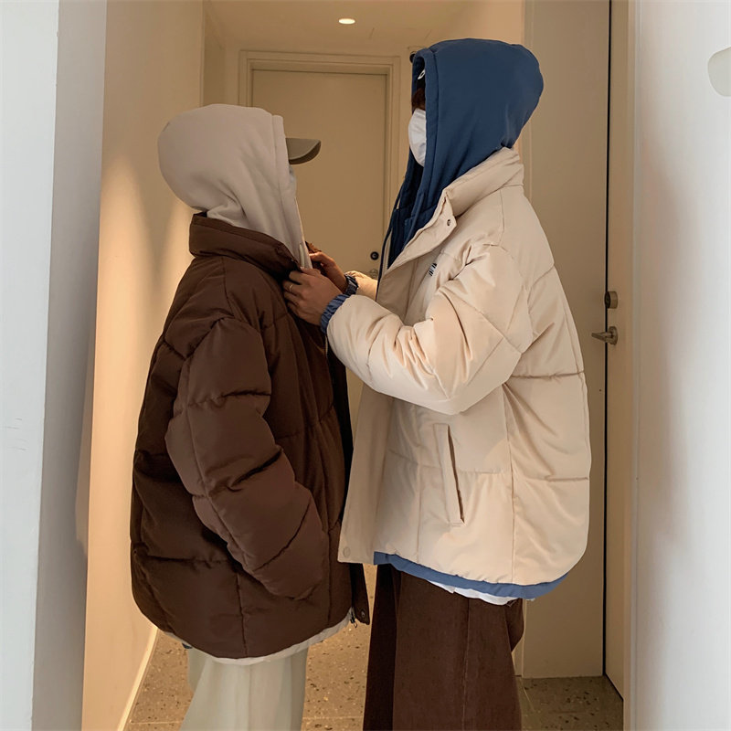 1506/2301/P75字母假两件冬季加厚连帽大码cityboy男女面包服外套图片