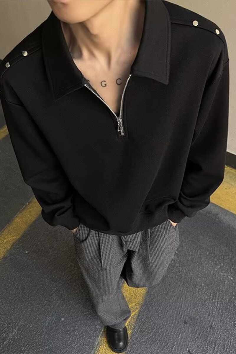 1506/Q42230/P45Polo衫男刺绣字母美式复古宽松半拉链卫衣潮图片